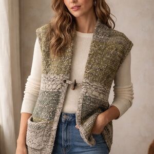 Wilfred Chunky Wool Alpaca Knit Vest Cardigan | Earth Tone Longline